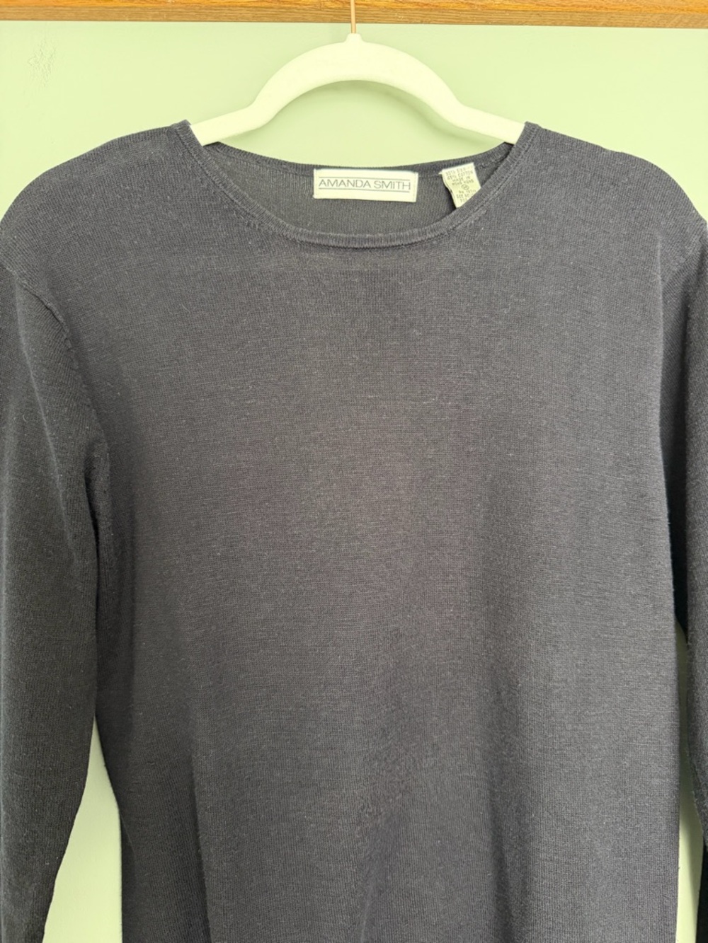 Amanda Smith Silk Cotton Blend Navy Blue Classic Lightweight Crew Neck Sweater - Picture 3 of 12